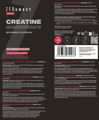 Pure creatine monohydrate powder - 500g zenement