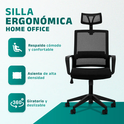 Jupplies ergonomic desk chair adjustable and recliner office chair with lumbar support, adjustable headrest, breathable mesh, 360 swivel wheels °   Supports up to 100kg