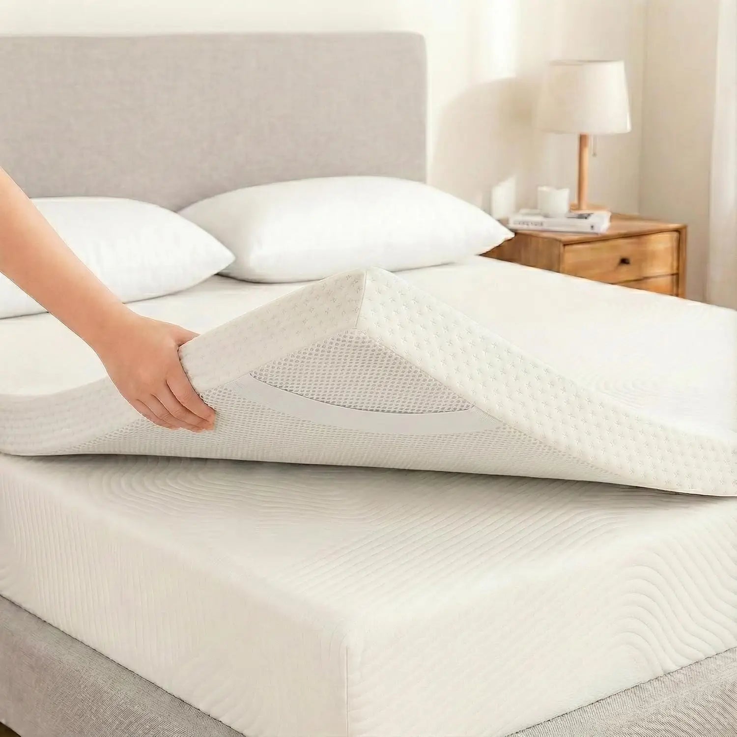 REAL CONFORT Topper 100% Authentic High Density Viscoelastic Mattress, breathable and washable cover, anti-allergic, designed for maximum comfort and stability with non-slip straps, made in Spain for better sleep quality.