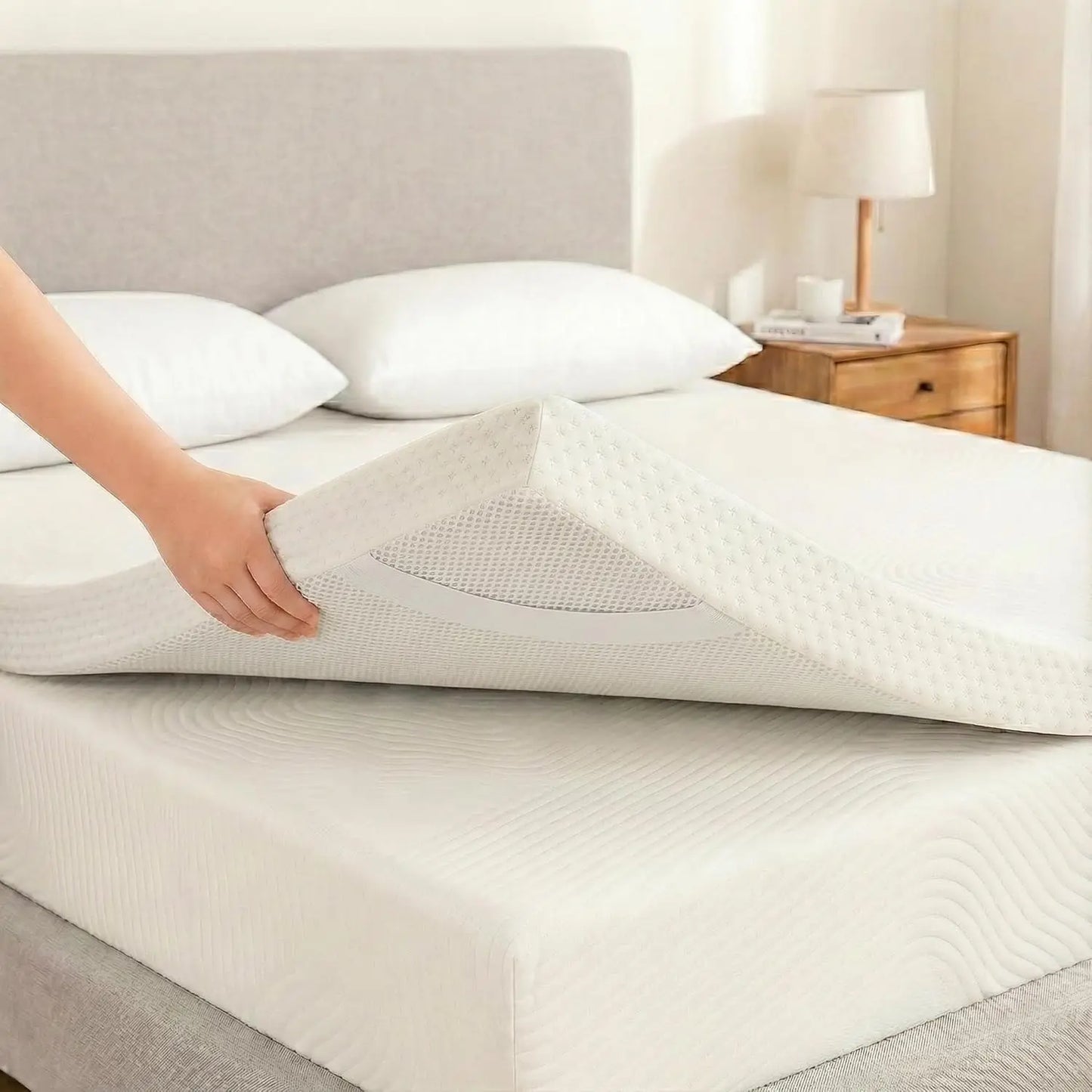 REAL CONFORT Topper 100% Authentic High Density Viscoelastic Mattress, breathable and washable cover, anti-allergic, designed for maximum comfort and stability with non-slip straps, made in Spain for better sleep quality.
