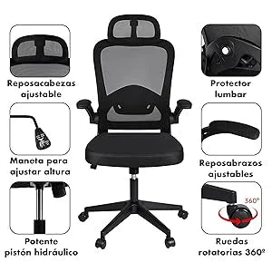 T-lovendo - ergonomic, desk, executive, swivel office chair with wheels, breathable mesh games, with headrest and adjustable armrest, lumbar support for office, home