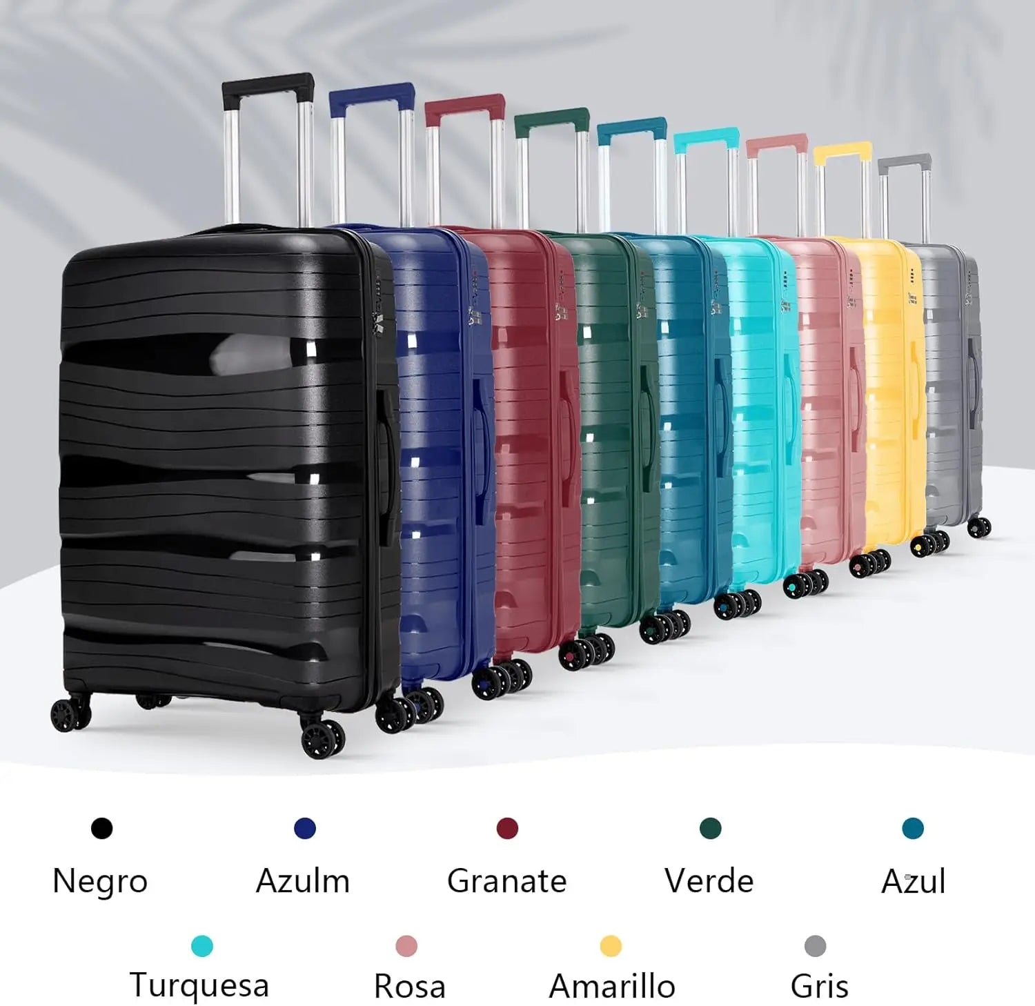 Artree 4-Piece Set of Rigid Travel Suitcases with Security Lock and 360° Double Wheels, featuring durable polypropylene construction, organized interior compartments, and lightweight design, perfect for family trips.