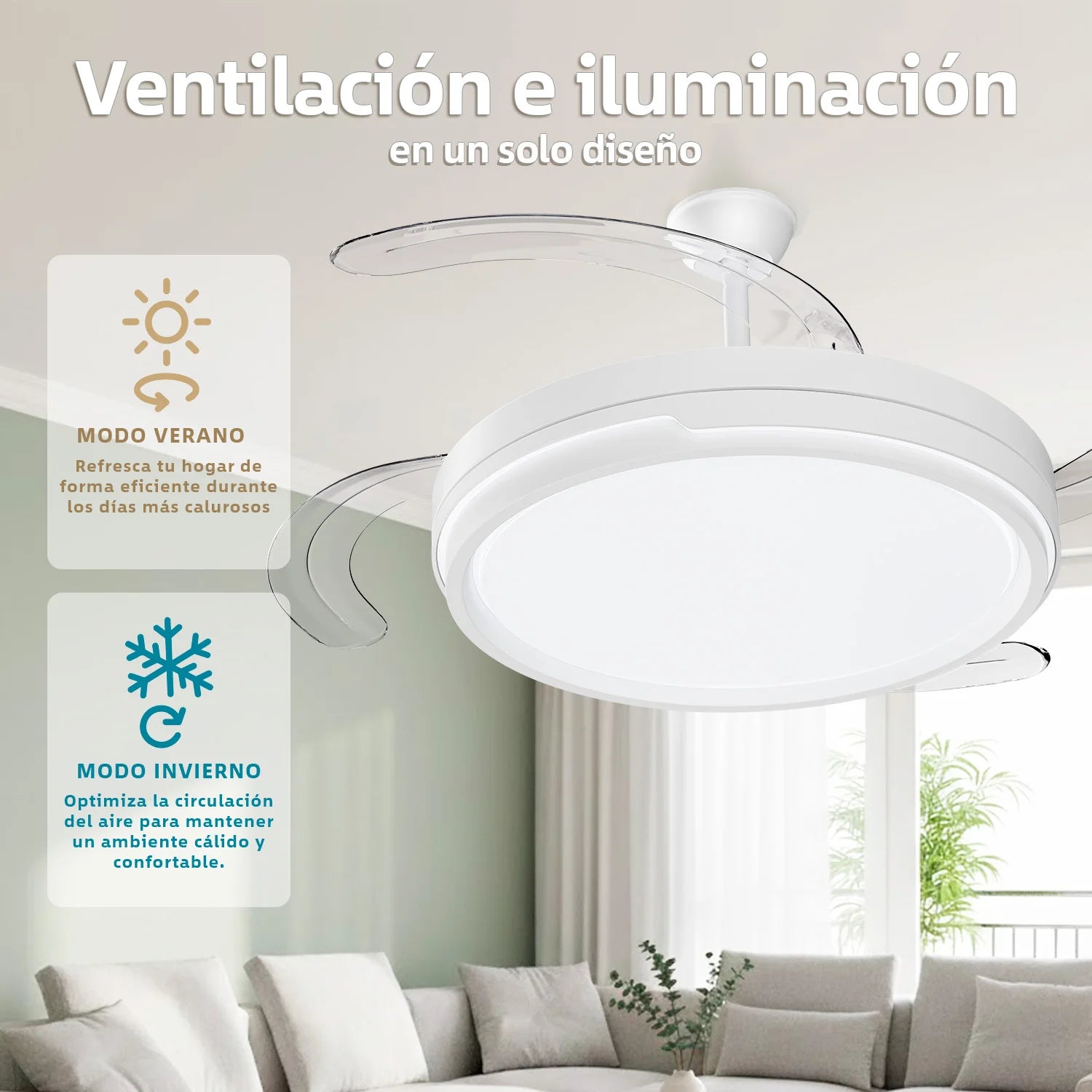 OstarkDom Ceiling Fan with Light 132cm, remote control, silent DC motor with 6 speeds, CCT dimmable LED light, timer function, modern aluminum and wood design, ideal for living rooms and bedrooms.