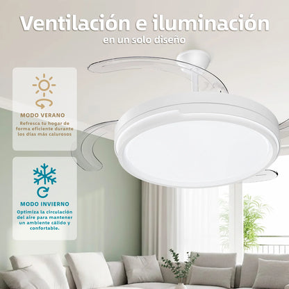 OstarkDom Ceiling Fan with Light 132cm, remote control, silent DC motor with 6 speeds, CCT dimmable LED light, timer function, modern aluminum and wood design, ideal for living rooms and bedrooms.