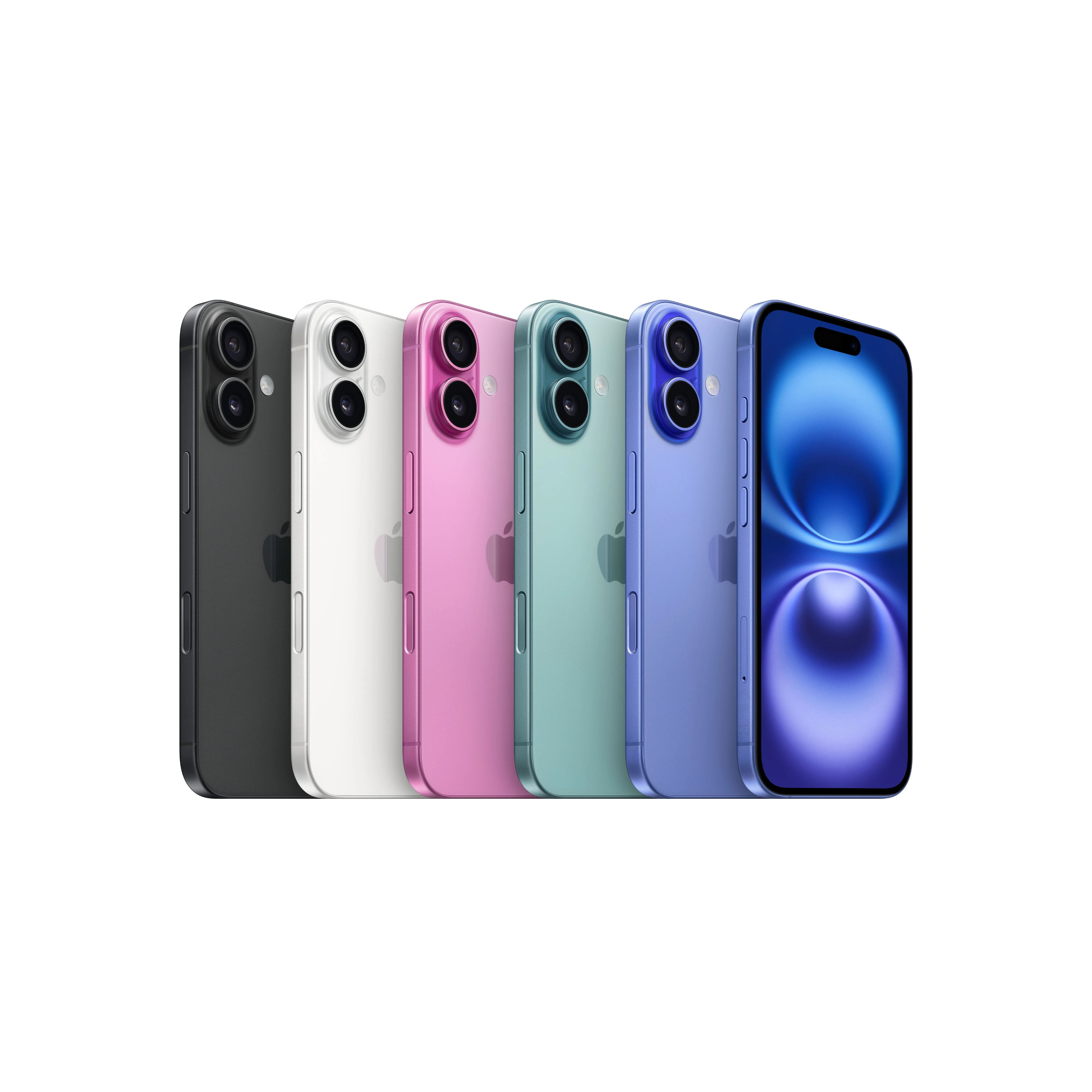 Apple iPhone 16 Plus smartphone with 6.7" display, A18 processor, 128GB storage, dual SIM, 48MP dual camera, iOS 18, and CE certified in blue, featuring high resolution and 5G connectivity.