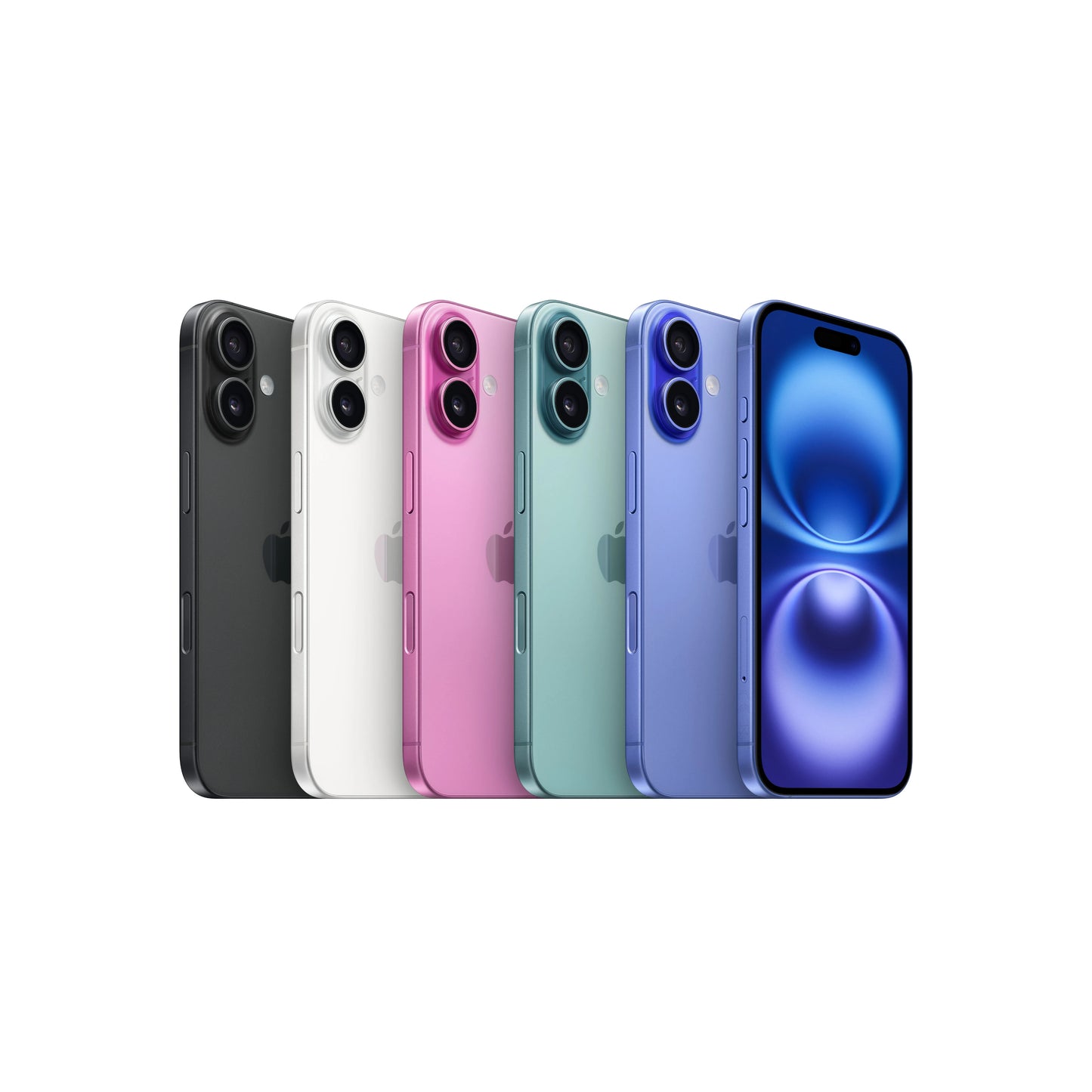 Apple iPhone 16 Plus smartphone with 6.7" display, A18 processor, 128GB storage, dual SIM, 48MP dual camera, iOS 18, and CE certified in blue, featuring high resolution and 5G connectivity.