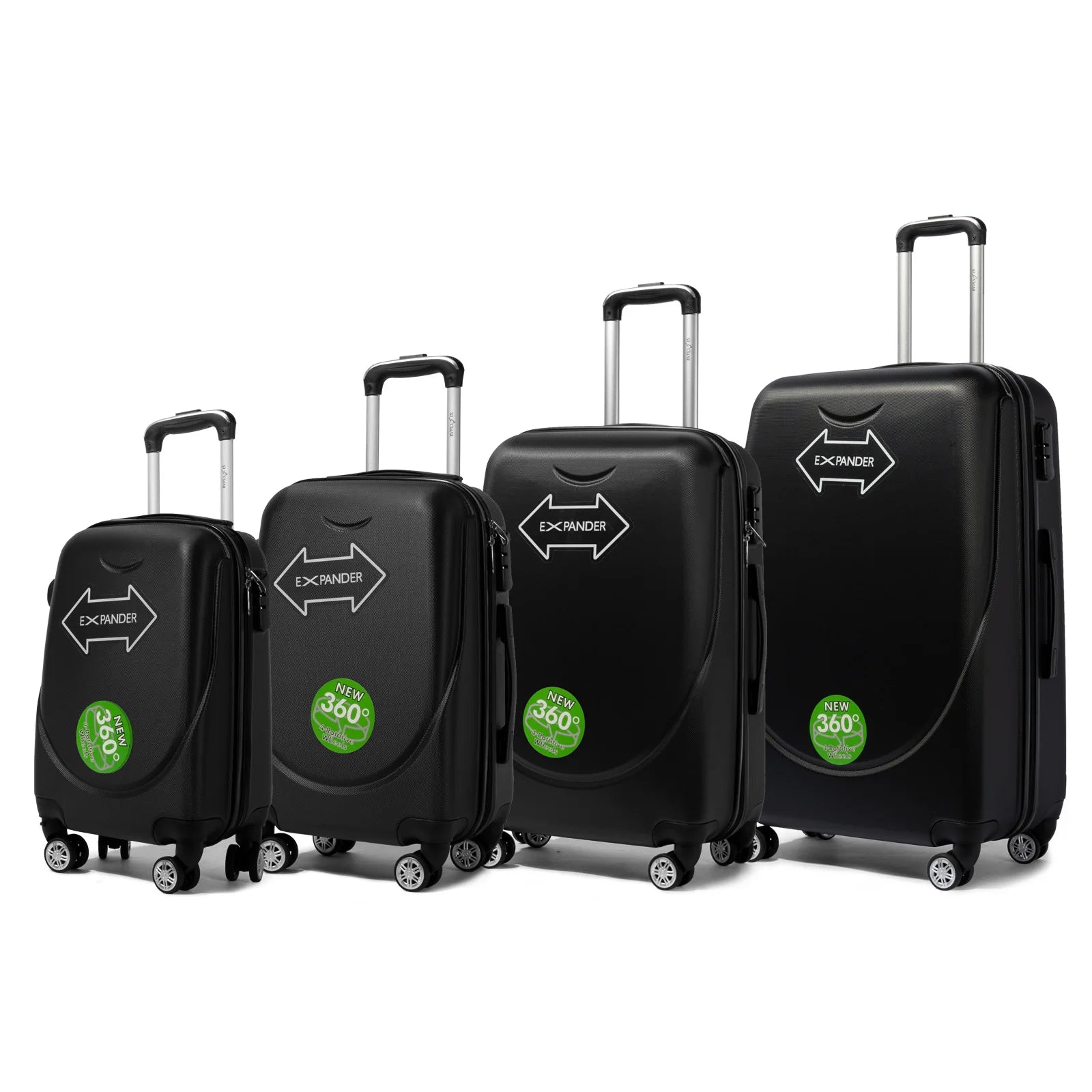S7 STAR ABS luggage set with 4 pieces of suitcases in sizes 18/20/24/28 inches featuring 360° silent wheels, durable ABS material, and organized interior compartments for business and travel.