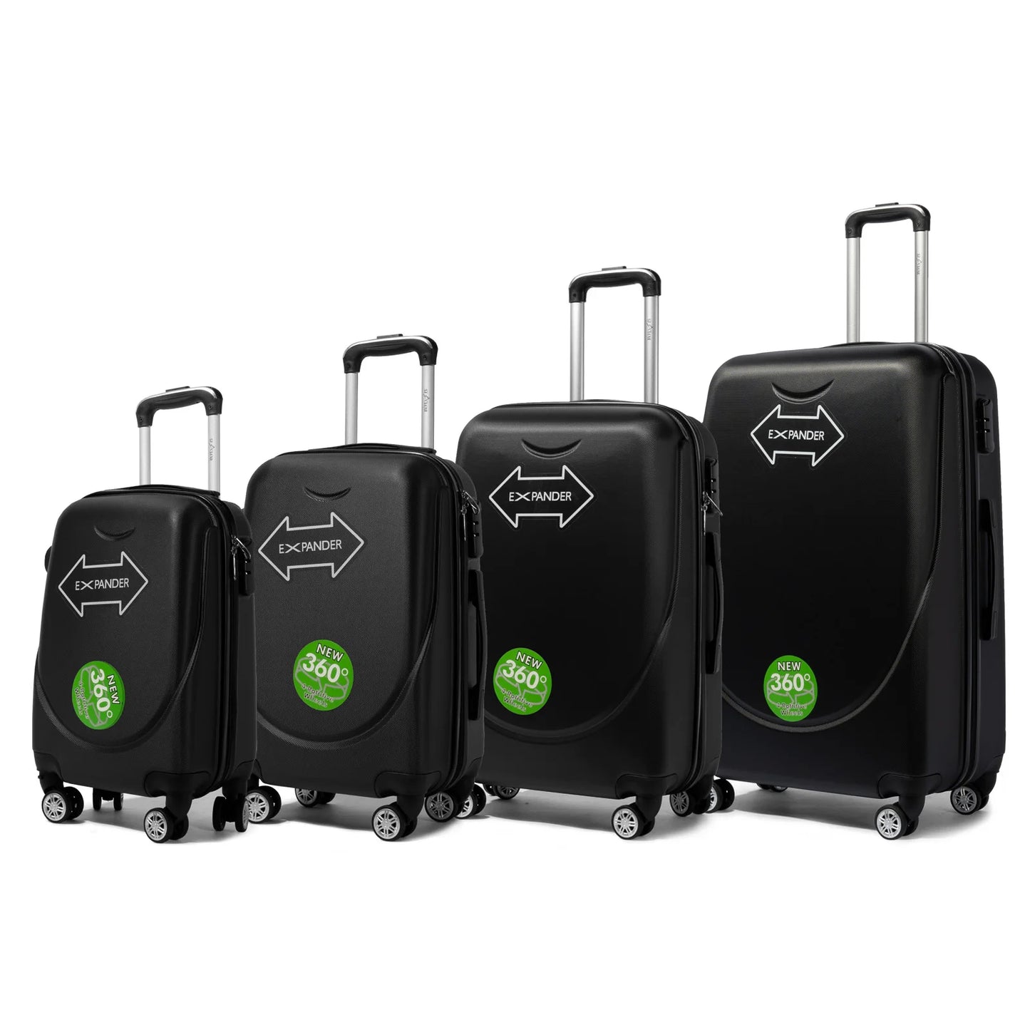 S7 STAR ABS luggage set with 4 pieces of suitcases in sizes 18/20/24/28 inches featuring 360° silent wheels, durable ABS material, and organized interior compartments for business and travel.