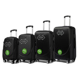 S7 STAR ABS luggage set with 4 pieces of suitcases in sizes 18/20/24/28 inches featuring 360° silent wheels, durable ABS material, and organized interior compartments for business and travel.