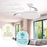 OstarkDom Ceiling Fan with Light 132cm, remote control, silent DC motor with 6 speeds, CCT dimmable LED light, timer function, modern aluminum and wood design, ideal for living rooms and bedrooms.