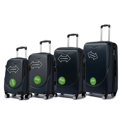 S7 STAR ABS luggage set with 4 pieces of suitcases in sizes 18/20/24/28 inches featuring 360° silent wheels, durable ABS material, and organized interior compartments for business and travel.