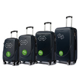 S7 STAR ABS luggage set with 4 pieces of suitcases in sizes 18/20/24/28 inches featuring 360° silent wheels, durable ABS material, and organized interior compartments for business and travel.