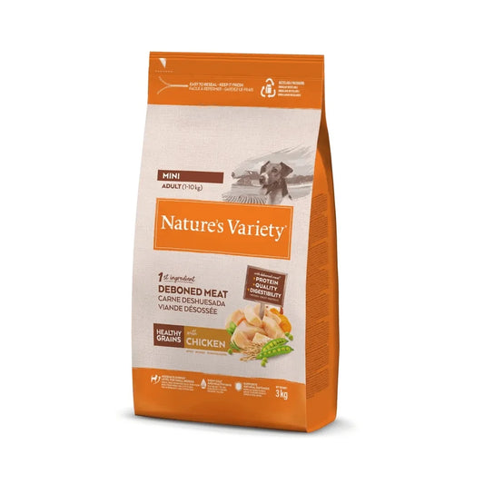 Nature's Variety Healthy Grain Adult Mini Chicken - Complete and balanced dry food for small breed dogs, made with deboned chicken and natural ingredients, supporting balanced nutrition and digestive health.