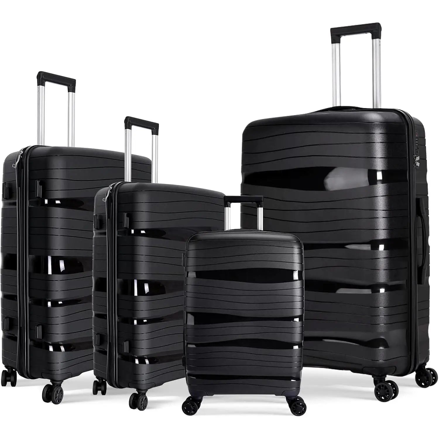Artree 4-Piece Set of Rigid Travel Suitcases with Security Lock and 360° Double Wheels, featuring durable polypropylene construction, organized interior compartments, and lightweight design, perfect for family trips.