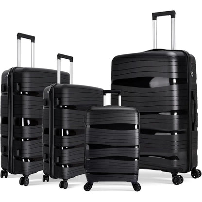 Artree 4-Piece Set of Rigid Travel Suitcases with Security Lock and 360° Double Wheels, featuring durable polypropylene construction, organized interior compartments, and lightweight design, perfect for family trips.