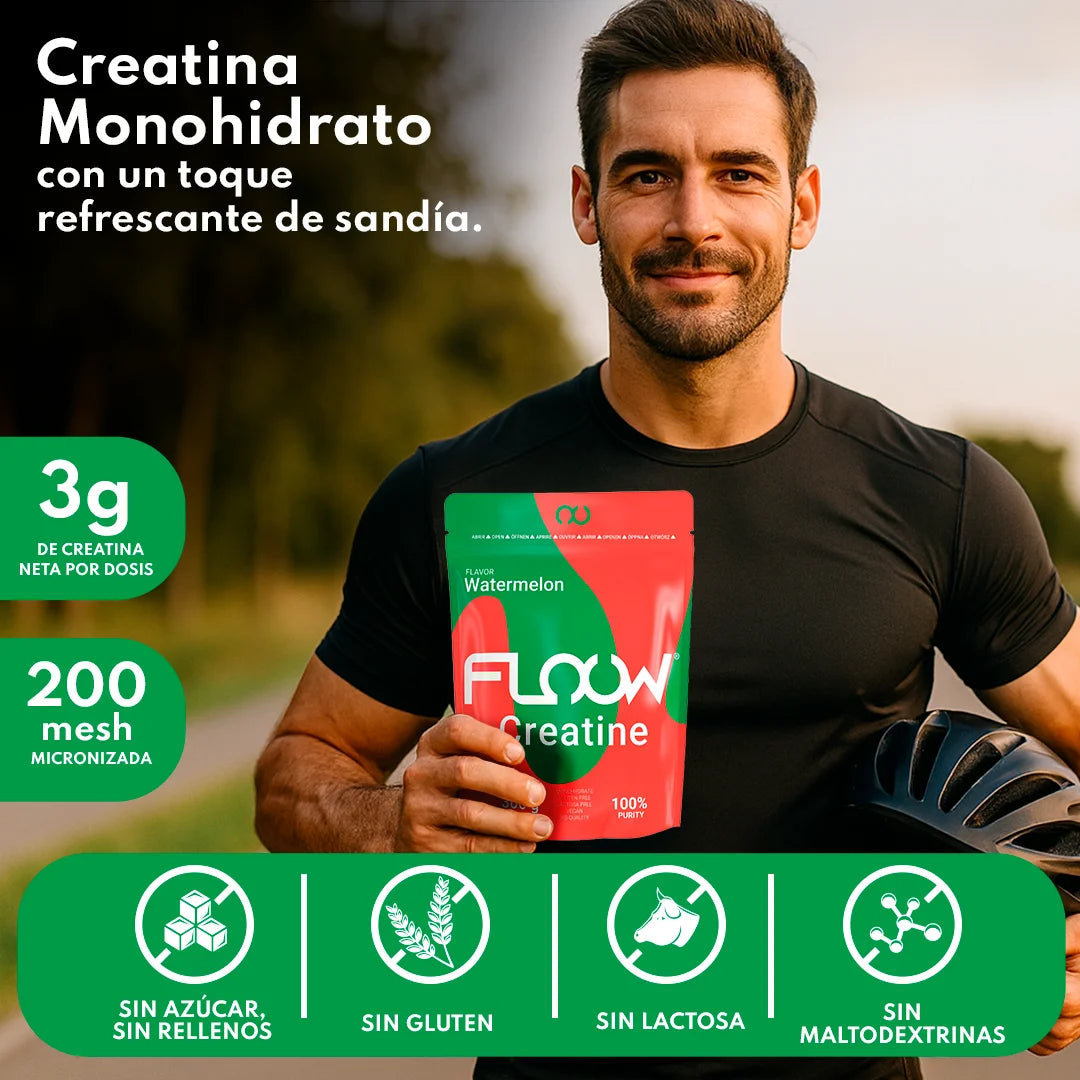 Floow - creatine monohydrate watermelon flavor - 306g (90 servings) - pure creatine powder without sugar or maltodextrin - micronized creatine 200 mesh - sports supplement for muscle mass