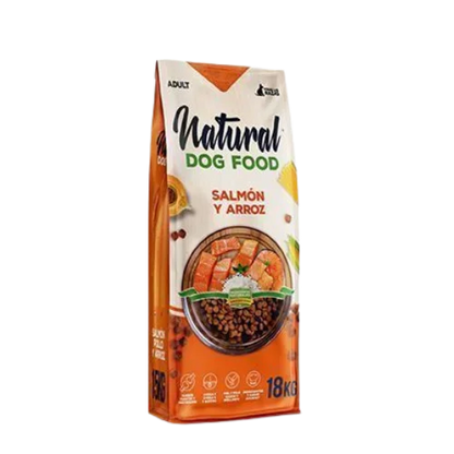Natural Dog Food Salmon & Rice, 15 kg, high protein dry food for all ages, made with fish for balanced nutrition and immune support, perfect for your dog's health and wellness.