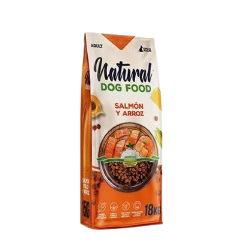 Natural Dog Food Salmon & Rice, 15 kg, high protein dry food for all ages, made with fish for balanced nutrition and immune support, perfect for your dog's health and wellness.