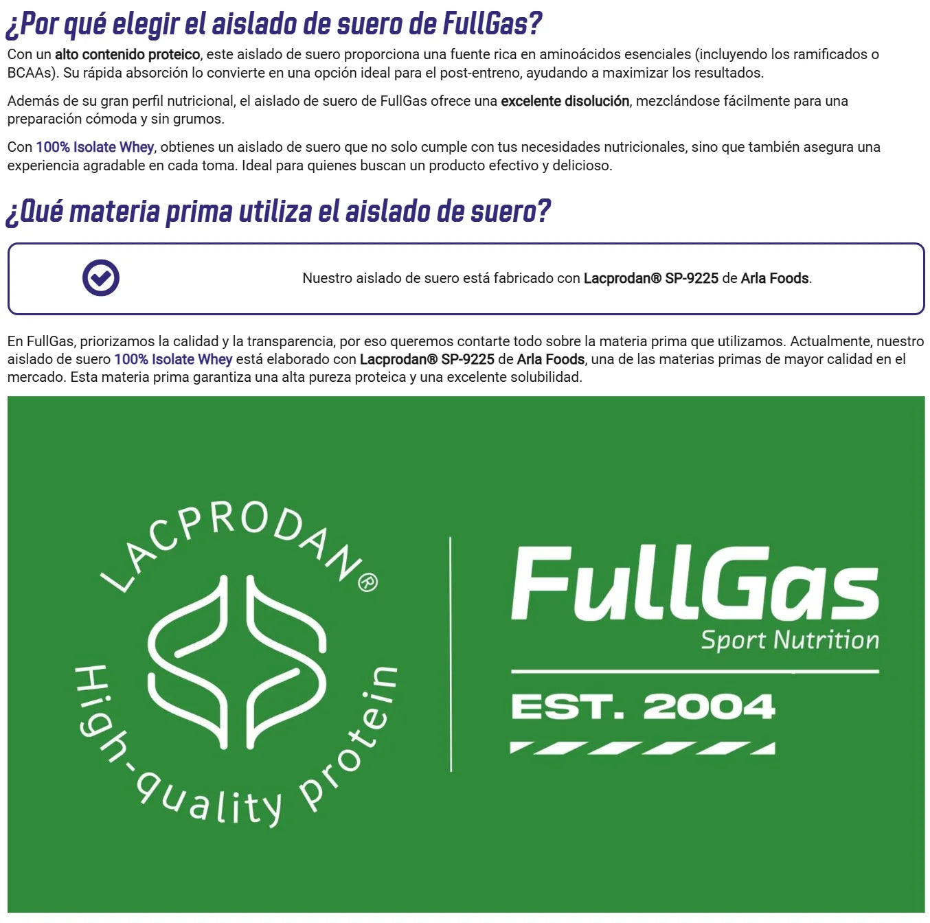 Fullgas -100% isolate whey * 900g - * raw material lacprodan sp-9225 (arla foods). Gluten free. Various flavors