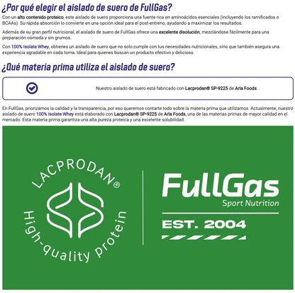 Fullgas -100% isolate whey * 900g - * raw material lacprodan sp-9225 (arla foods). Gluten free. Various flavors