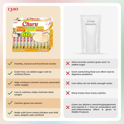 Inaba churu box - treats for cats - healthy tuna-based snacks, various flavors - creamy texture - without cereals, preservatives, colorants - 60x14g