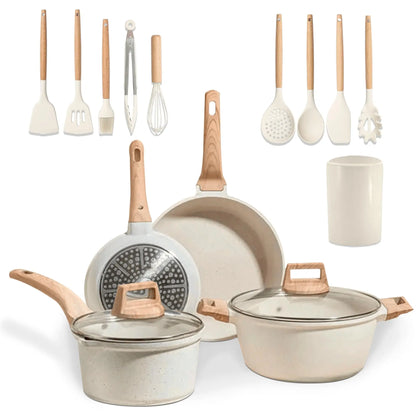 Jupplies non-stick piece kitchen set - non-stick 20 and 24cm pans and kitchen pots of 16 and 20cm - induction cookware with lid - pfoa free