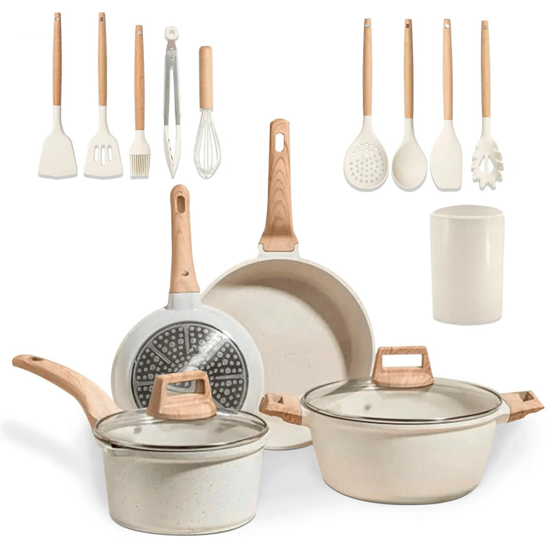 Jupplies non-stick piece kitchen set - non-stick 20 and 24cm pans and kitchen pots of 16 and 20cm - induction cookware with lid - pfoa free