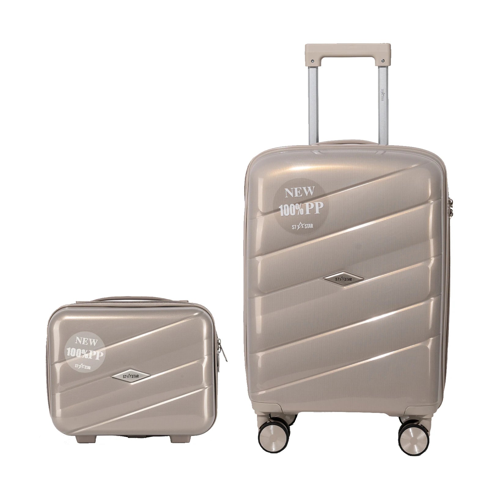 S7 STAR 2-Piece Trolley Suitcase Set, Lightweight PC Shell, Silent 360° Spinner Wheels, Telescopic Handle with 3 Heights, Durable and Scratch Resistant for Travel, Cabin and Medium Sizes with Polyester Lining.
