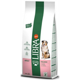 Libra Adult Dog Food with Salmon 14 Kg, balanced nutrition rich in protein and fiber for optimal digestion, healthy skin and coat, and strong bones, ideal for dogs up to 70 kg, grain-free, with no artificial preservatives.