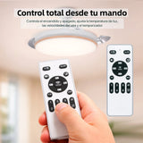 OstarkDom Ceiling Fan with Light 132cm, remote control, silent DC motor with 6 speeds, CCT dimmable LED light, timer function, modern aluminum and wood design, ideal for living rooms and bedrooms.