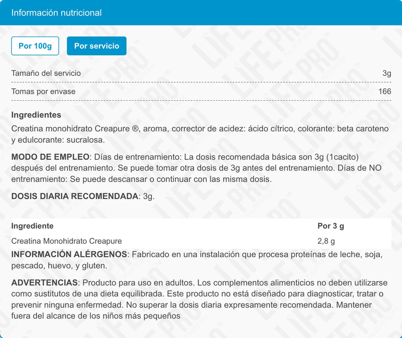 Creatine monohydrate creapure 500g life pro fit food – pure and micronized for strength and performance