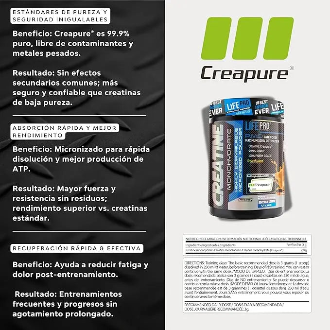 Creatine monohydrate creapure 500g life pro fit food – pure and micronized for strength and performance