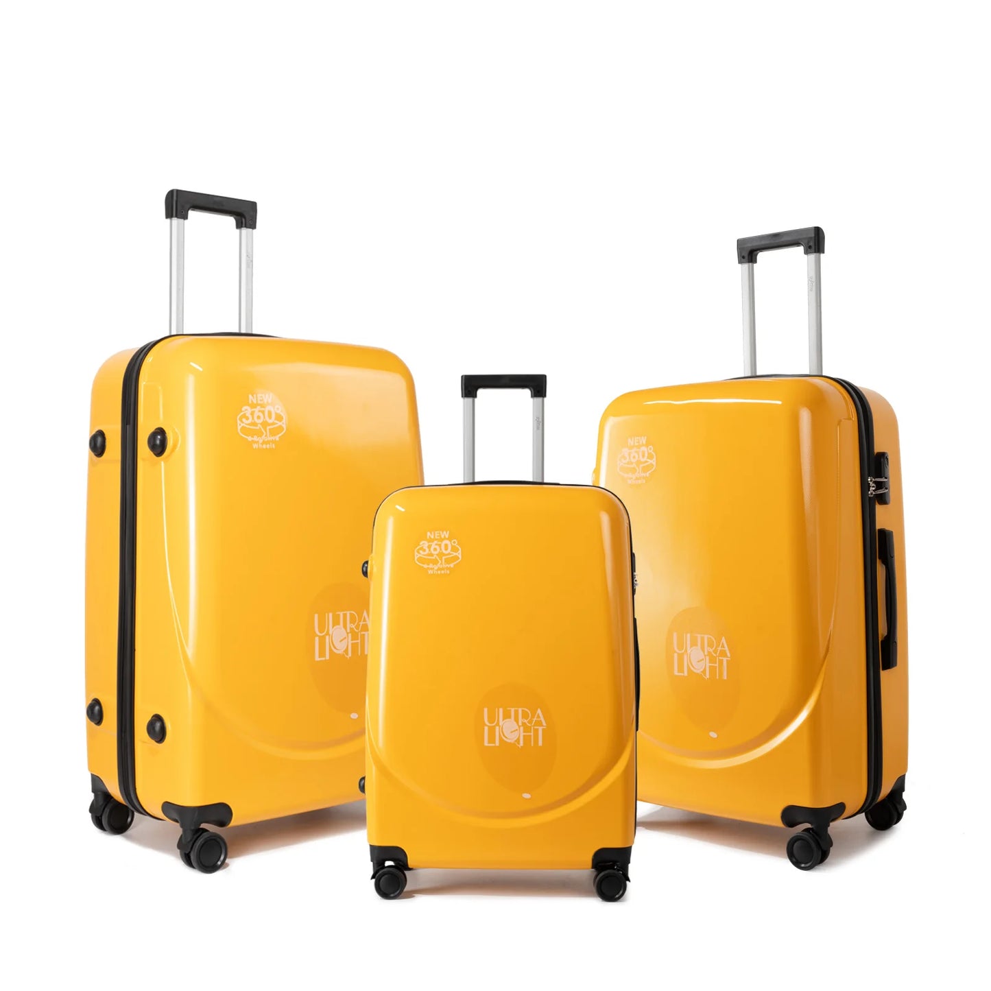 S7 STAR ABS luggage set with 4 pieces of suitcases in sizes 18/20/24/28 inches featuring 360° silent wheels, durable ABS material, and organized interior compartments for business and travel.