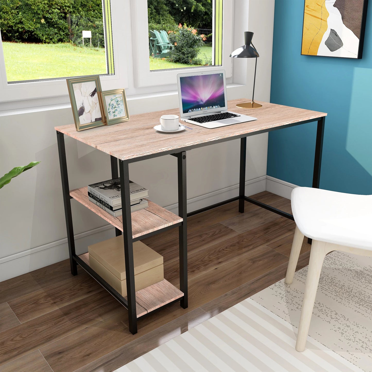 EU PC Office Table With Bookshelf, Computer Desk, Workstation, Study Writing Table, Home Corner Gaming Table, Office Furniture 