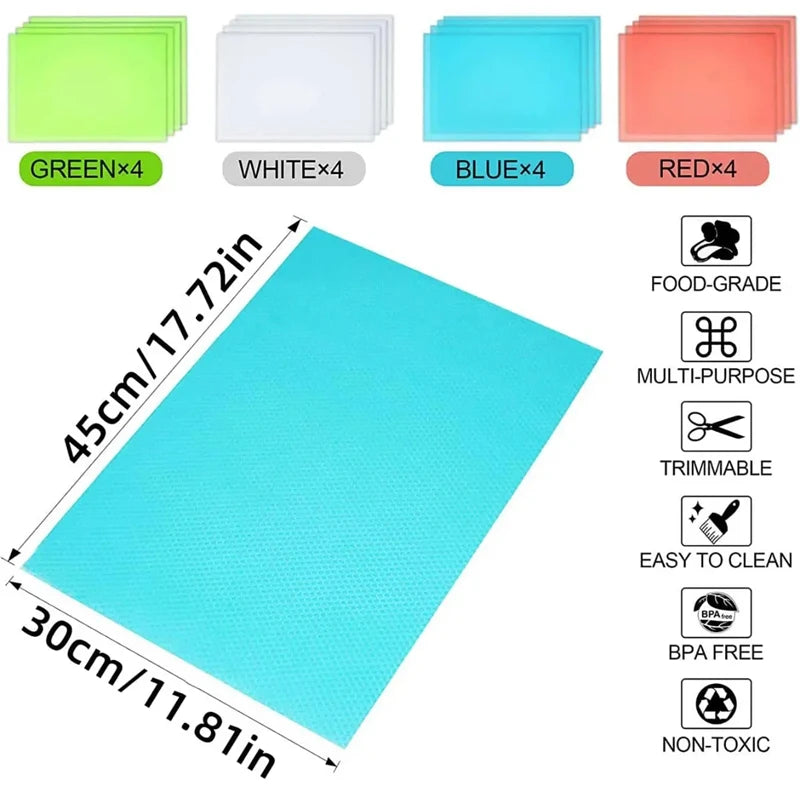 EVA impermeável Frigorífico Mat Liner, lavável, mofo Cozinha Pad, Anti-Oil Gabinete Gaveta Placemat, Frigorífico Mat, Heat-Insulat, 4pcs