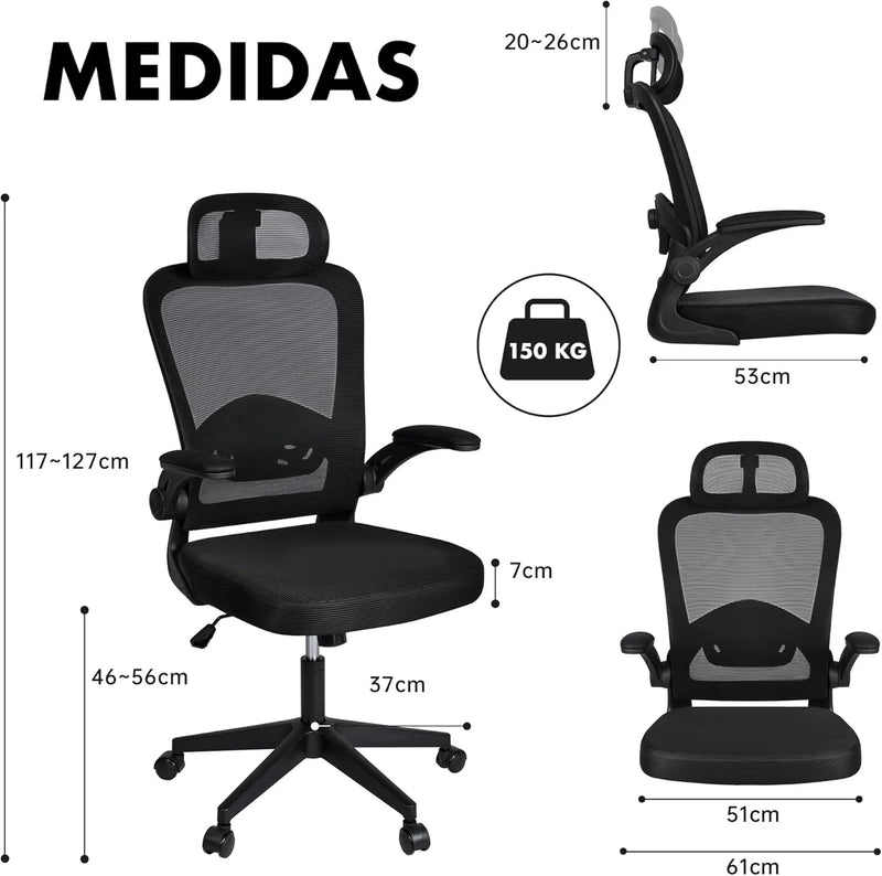 T-lovendo - ergonomic, desk, executive, swivel office chair with wheels, breathable mesh games, with headrest and adjustable armrest, lumbar support for office, home