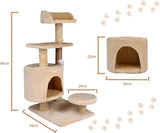 Introducing the T-Lovendo Cat Scratching Tree in dark gray, a sturdy 3-level tower designed for cats up to 10 kg, featuring a cozy hideaway, sisal surfaces for nail sharpening, and easy assembly for hours of play and relaxati
