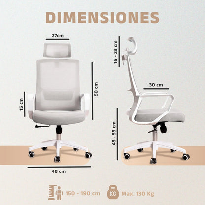 Jupplies ergonomic desk chair adjustable and recliner office chair with lumbar support, adjustable headrest, breathable mesh, 360 swivel wheels °   Supports up to 100kg