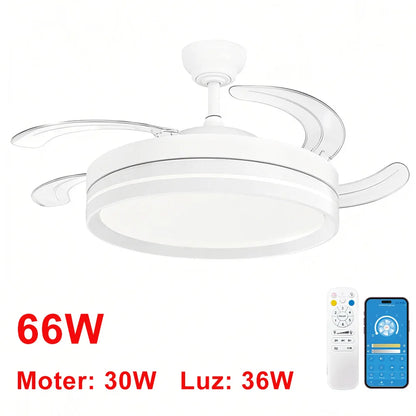 OstarkDom Ceiling Fan with Light 132cm, remote control, silent DC motor with 6 speeds, CCT dimmable LED light, timer function, modern aluminum and wood design, ideal for living rooms and bedrooms.