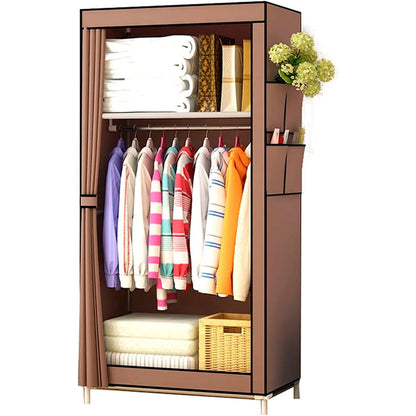 Nyana Fabric Wardrobe with Side Pockets 160x70x45cm - High Capacity Non-Woven Storage Cabinet for Clothes and Shoes, Easy Assembly, Durable Steel Tubes and Plastic Connectors, Perfect for Bedroom or Dressing Room.