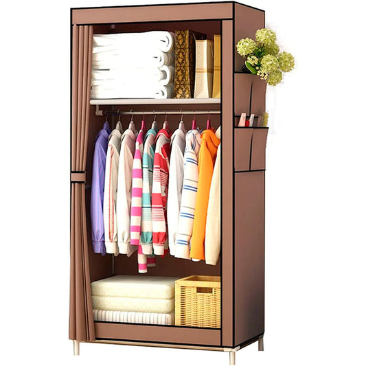 Nyana Fabric Wardrobe with Side Pockets 160x70x45cm - High Capacity Non-Woven Storage Cabinet for Clothes and Shoes, Easy Assembly, Durable Steel Tubes and Plastic Connectors, Perfect for Bedroom or Dressing Room.