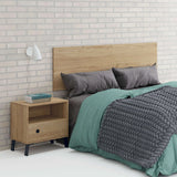 Miroytengo Clim Bed Headboard in Gold Oak Melamine, 160 cm wide, suitable for 135 cm and 150 cm beds, featuring modern industrial design with wall mounting hardware included.