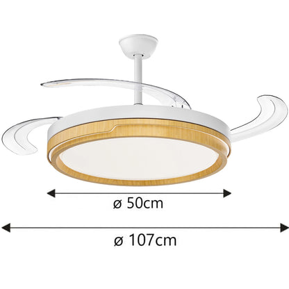 OstarkDom Ceiling Fan with Light 132cm, remote control, silent DC motor with 6 speeds, CCT dimmable LED light, timer function, modern aluminum and wood design, ideal for living rooms and bedrooms.