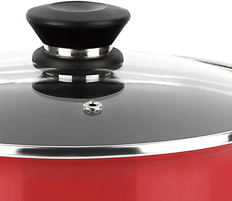 Fagor optimax - red enameled steel pot, non-stick two-layer, pfoa free, all kitchens, induction, thermo-resistant glass lid