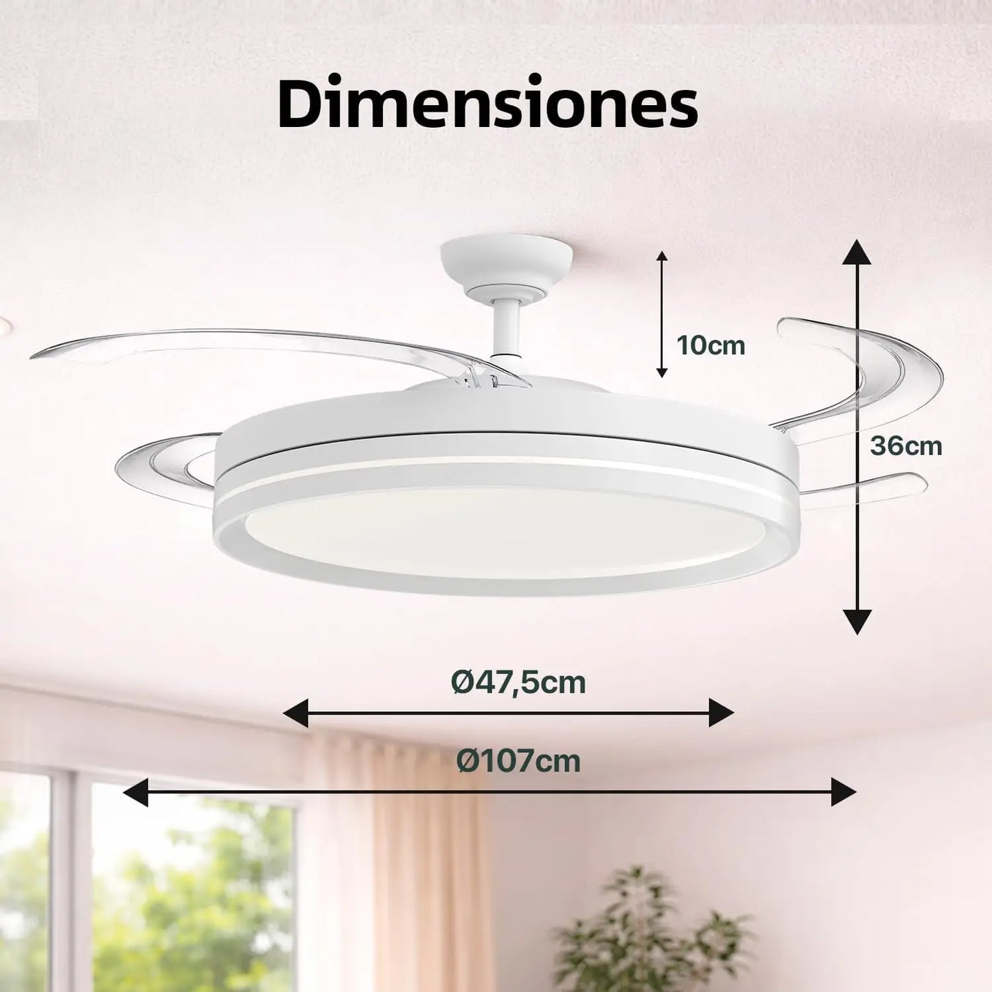 OstarkDom Ceiling Fan with Light 132cm, remote control, silent DC motor with 6 speeds, CCT dimmable LED light, timer function, modern aluminum and wood design, ideal for living rooms and bedrooms.