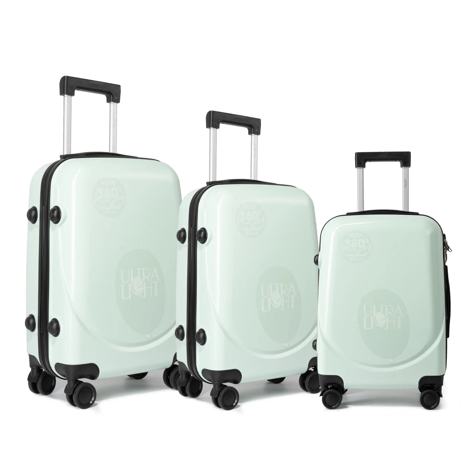 S7 STAR ABS luggage set with 4 pieces of suitcases in sizes 18/20/24/28 inches featuring 360° silent wheels, durable ABS material, and organized interior compartments for business and travel.