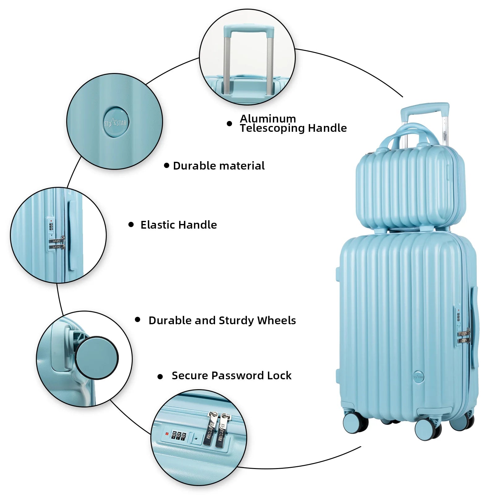 S7 STAR 2-Piece Trolley Suitcase Set, Lightweight PC Shell, Silent 360° Spinner Wheels, Telescopic Handle with 3 Heights, Durable and Scratch Resistant for Travel, Cabin and Medium Sizes with Polyester Lining.