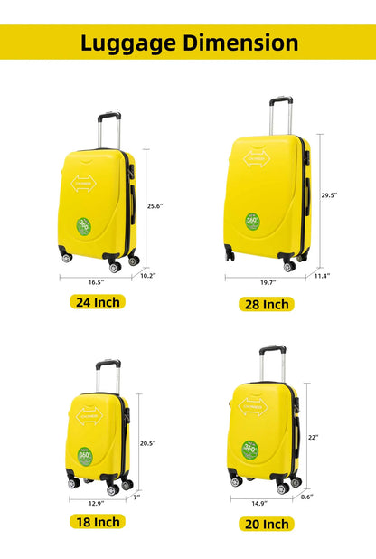 S7 STAR ABS luggage set with 4 pieces of suitcases in sizes 18/20/24/28 inches featuring 360° silent wheels, durable ABS material, and organized interior compartments for business and travel.