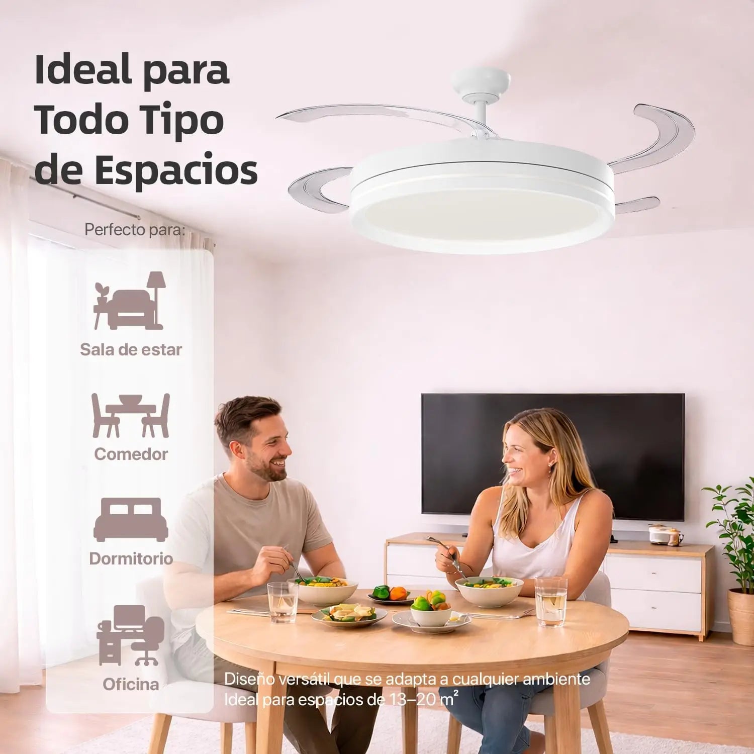 OstarkDom Ceiling Fan with Light 132cm, remote control, silent DC motor with 6 speeds, CCT dimmable LED light, timer function, modern aluminum and wood design, ideal for living rooms and bedrooms.