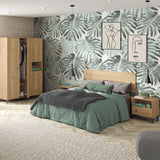 Miroytengo Clim Bed Headboard in Gold Oak Melamine, 160 cm wide, suitable for 135 cm and 150 cm beds, featuring modern industrial design with wall mounting hardware included.